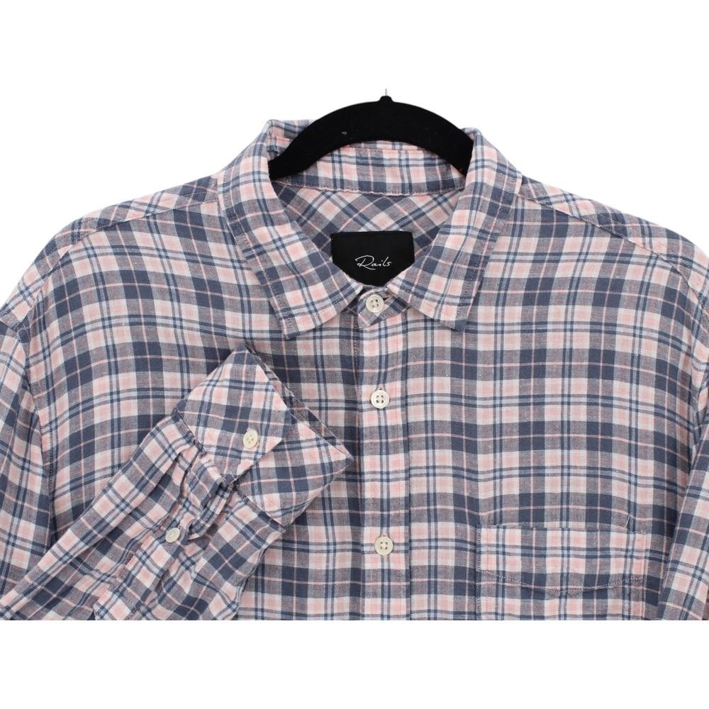 Rails Conner Plaid Shirt Mens Large Linen Blend Long Sleeve Preppy Coastal